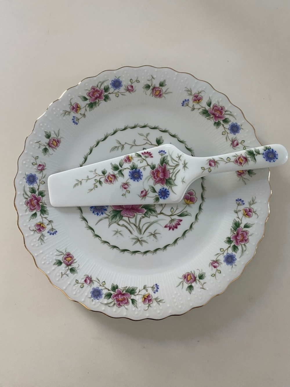 Floral Cake Server and Plate Set - Made in Japan